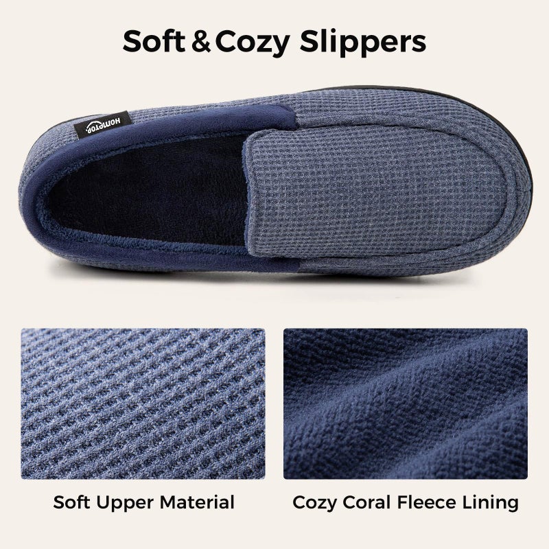 HomeTop Men's Comfort Memory Foam Moccasin Slippers, Breathable Cotton Knit Terry Cloth House Shoes for Indoor Outdoor (11 D(M) US, Demin Blue) - Image 4